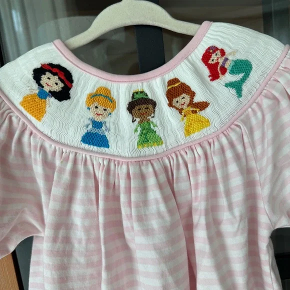Disney princesses smocked dress top ariel striped embroidered belle toddler girl - Picture 2 of 7